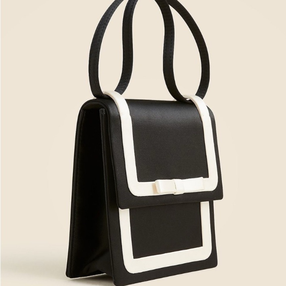 J. Crew Collection Black and Ivory Small Bow Bag in Satin NWT